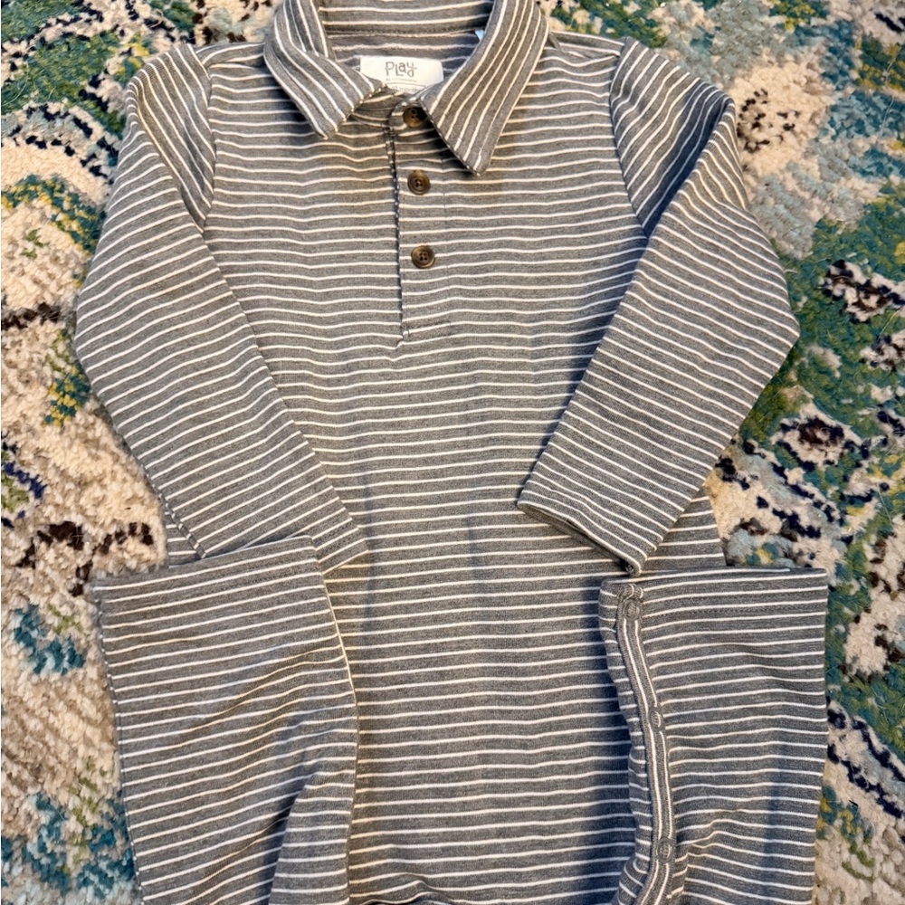 Little Sleepies Gray Striped One Piece 6-12m